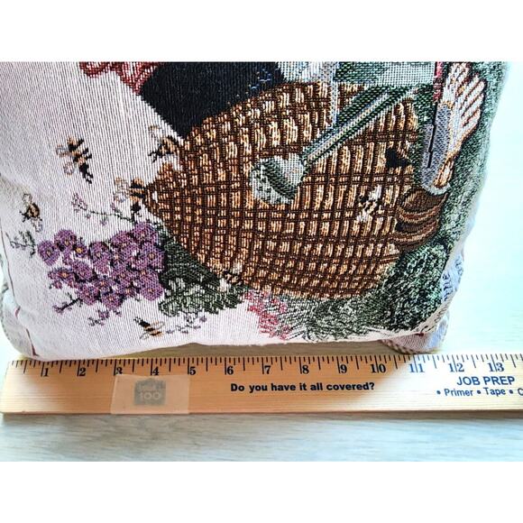 PILLOW-TAPESTRY-ADRIENNE SAMUELSON-Cat-Garden-Bees-Butterfly-Country-12" x 12" - Picture 13 of 14